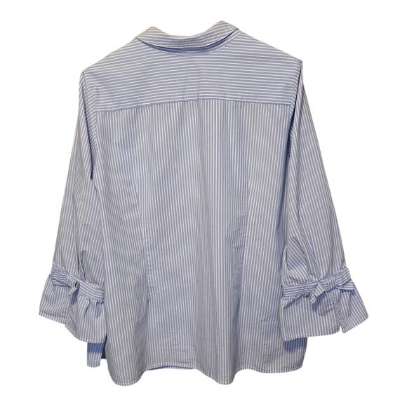 Belle Kim Gravel Button Up Womens Size 2X Blue White Stripe Flared Ruffle Cuffs - Picture 2 of 9
